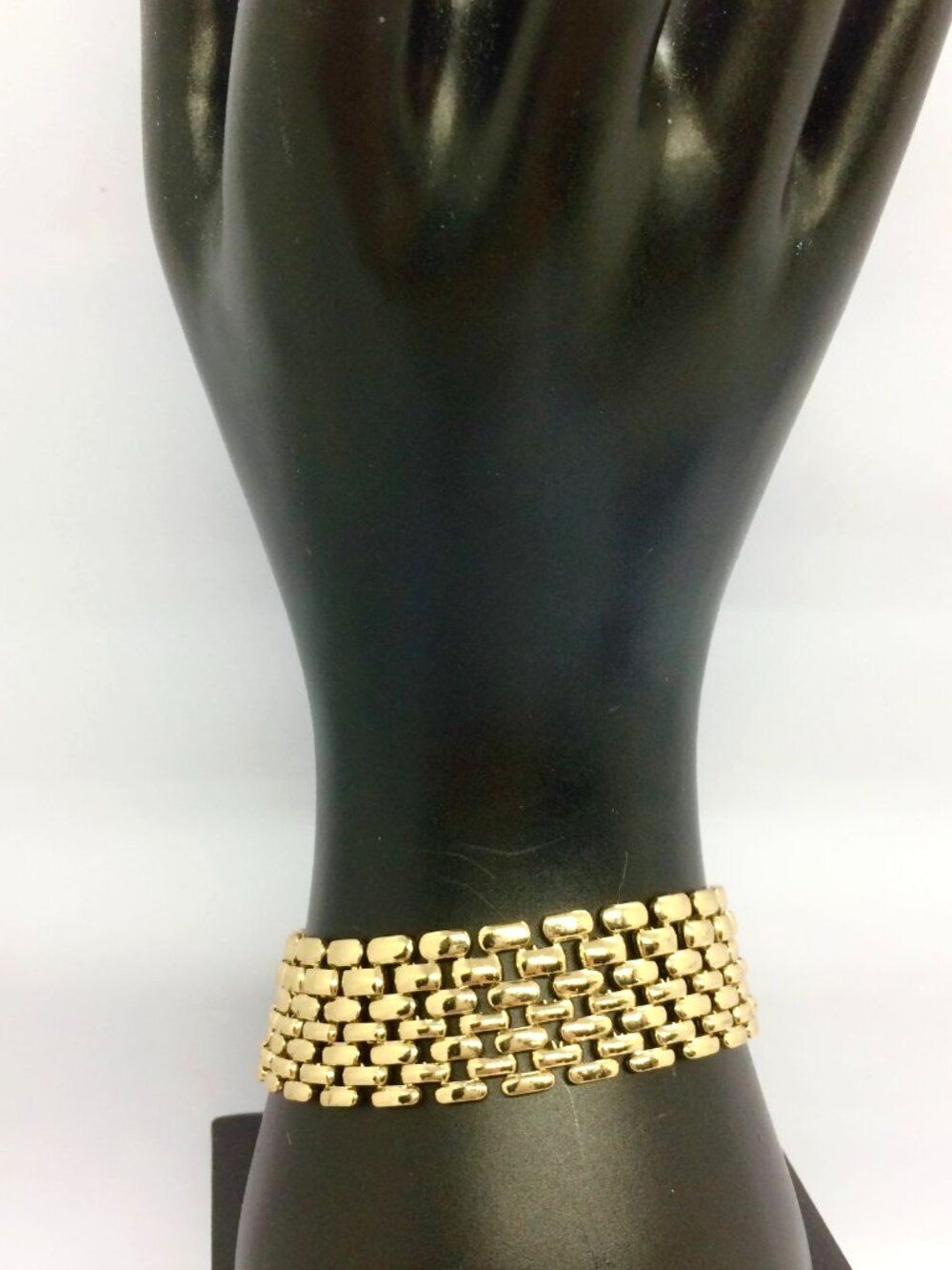 VINTAGE GOLD TONE BRACELET Panther Link Wide Multi Row Statement 7.5"